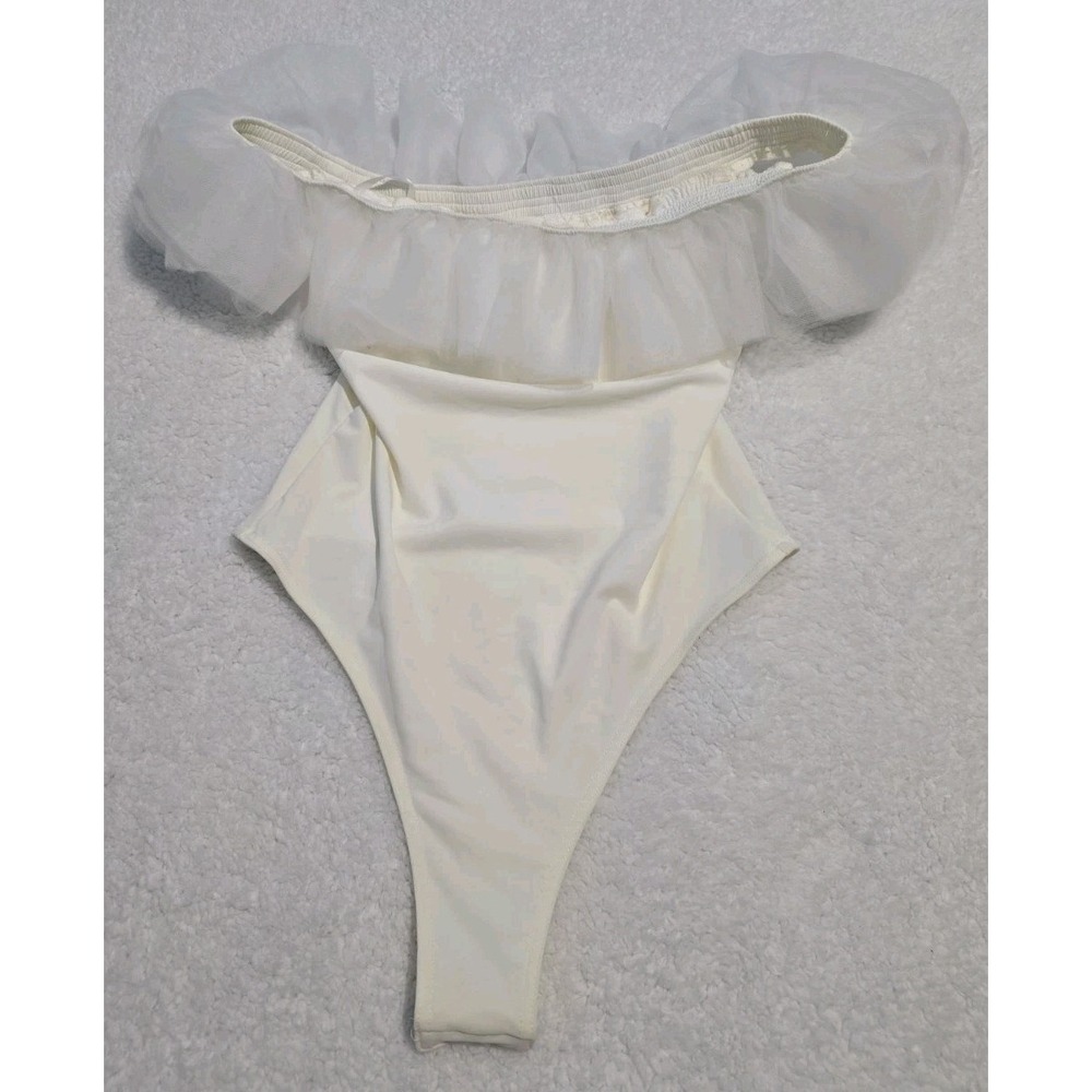 Klesis White Off-the-shoulder Ruffle Tulle Bodysuit Sz M